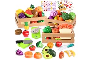 BunnyJOY Play Food Set for Kids, Toy Food Set for Kids Kitchen, Toy Kitchen Accessories, Cutting Fruits & Vegetables, Pretend Play Gift for Girls & Boys Ages 3-8