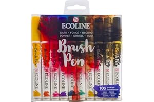 Ecoline Brush Pen Set de 10 Rotuladores de Acuarela Líquida - Tonos Oscuro | Rotuladores Mezclables para Rotulación a Mano, Dibujo y Manualidades
