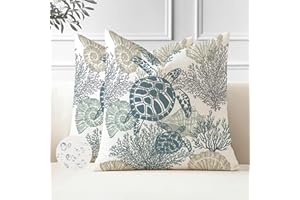Miuyunya Juego de 2 Funda de Cojines 50 x 50 Océano Fundas Cojines Exterior Impermeable Tortuga Marina Animal Coral Decoración Moderna para Silla Cama Sala de Estar Patio Sofá Dormitorio
