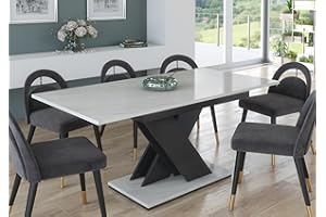 Furneo Tavolo 01 – Modern Extendable Dining Table Only, 120–160 cm, White Marble Effect Matt Finish, MDF