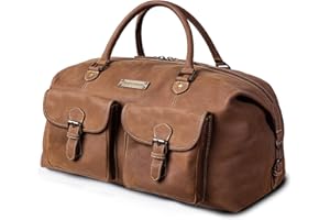 DRAKENSBERG Sac de Voyage Cuir 'Ray' - Sac Weekend avec 2 Poches extérieures, Femme, Homme, Fait Main en Design Vintage, 40L - Marron-Havane, DR00304