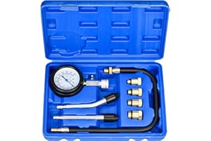 HATANSE Tester di Compressione, Manometri Compressione per Motori Benzina 0-20 Bar o 0-300 PSI con 4 Adattatori M10 M12 M14 M18 per Auto e Moto (Blu)