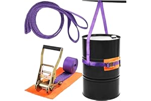 IDSWorld Drum Handling Sling Heavy-Duty Barrel Lifting Rachet Strap for 55 Gallon Drum Capacity up to 1000lb with Protector