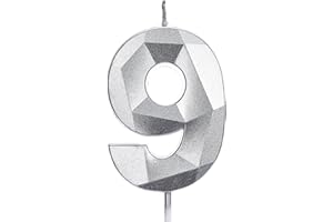 PartyWoo Bougies d'anniversaire, bougies chiffres, bougies en forme de chiffre 9, bougies argentées, bougies d'anniversaire pour gâteau, bougies d'anniversaire pour gâteau (numéro 9)