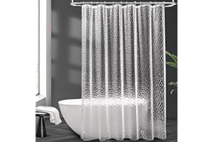 AooHome Duschvorhang Transparent, 180x200cm mit 5 Magnete unten, Antischimmel Wasserdicht Duschvorhänge mit 12 Ringe Hexagon Muster, Wasserfest für Badewanne Bad Vorhang