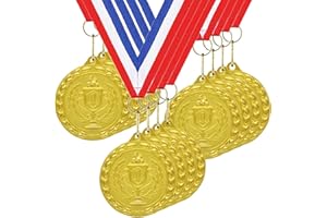 DONRIME Medallas para niños, juego de 12 medallas del día deportivo de metal bronce plateado dorado con collar de cinta para los premios del día deportivo regalos de fiesta, niños adultos
