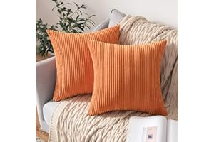 MIULEE Set of 2 Striped Corduroy Square Throw Pillow Case Soft Cushion Covers Sham Home for Sofa Couch/Bedroom Decorative Fluffy Large Pillowcases 18x18 Inch 45x45cm Orange