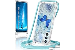 XCYYOO Handykette für Samsung Galaxy A16 5G Hülle mit Band,Handyhülle für A16 5G Samsung Glitzer Schmetterling mit Kette TPU Bumper Kratzfest Transparent Stoßfest Schmetterling Schutzhülle mit Kordel