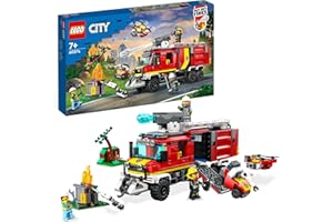 LEGO 60374 City Fire Autopompa dei Vigili del Fuoco, Unità di Comando dei Pompieri con Camion Giocattolo e Droni Terrestri e Aerei, Veicoli per Bambini, Ragazzi e Ragazze