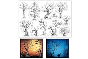 ‎GLOBLELAND GLOBLELAND Zweige Hintergrund Klare Stempel für DIY Scrapbooking Dekoration Märchenbaum Halloween Transparente Silikonstempel zum Basteln von Karten Fotoalbum Dekoration