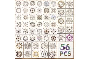 EAPIKON 56 Pezzi Stencil Mandala per Pittura, Art Modello Piccoli da Muro da Pitturare, Geometrici Stencils Diseños Riutilizzabile per Mobili Legno Tessuti Decor, 9cm e 7,6cm