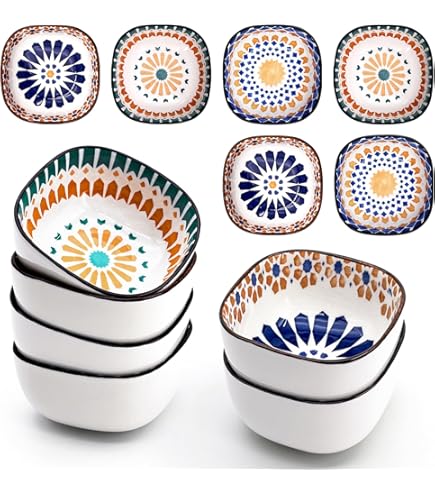 5 Ciotoline Ceramica Per Salse - Motivi Giapponesi - Per Sushi, Wasabi E Antipasti - Lavabili In Lavastoviglie