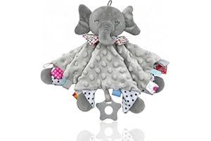 UNMOT Baby Comforters Blanket,Baby Comforters Newborn Soft Touch Tag Blankets Elephant Soft Comforter Baby sleeping toy with Taggies Teether soft elephant security blanket (Grey)