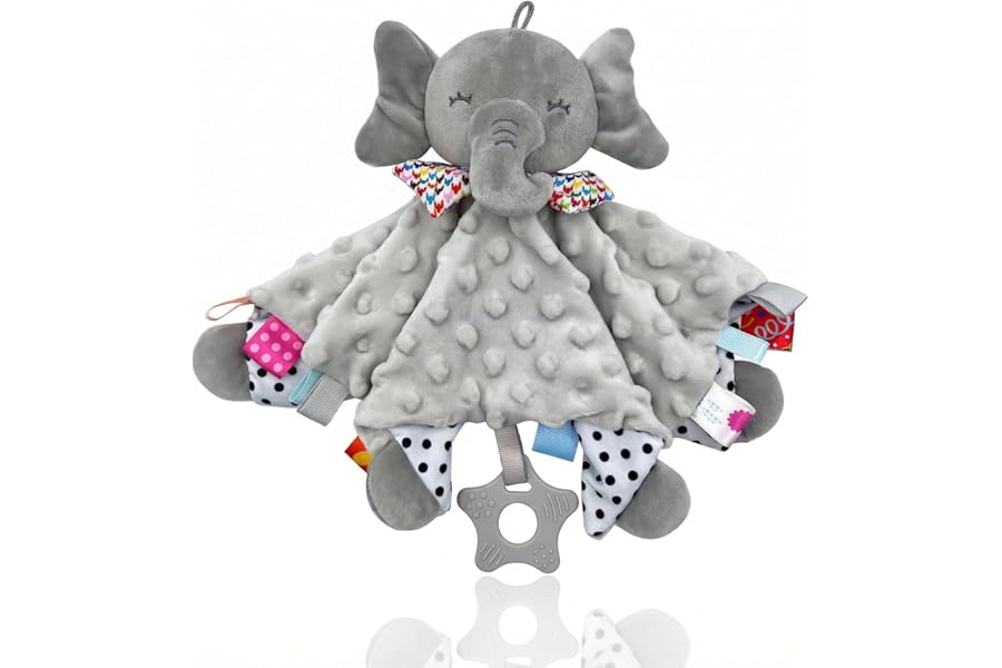 UNMOT Baby Comforters Blanket,Baby Comforters Newborn Soft Touch Tag Blankets Elephant Soft Comforter Baby sleeping toy with Taggies Teether soft elephant security blanket (Grey)