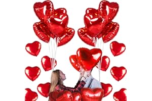 OBQO Red Heart Balloons- 30Pcs 18inch and 10pcs 10inch Foil Heart Balloon, Valentine Day Balloons, Room Decorations Kit Party Props Decor Love Balloons Red Valentines Day Heart Balloons