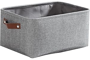 Mangata Paniers de Rangement Pliables en Toile épaisse, Boîte de Rangement en tissu avec poignées de cuir PU pour Vêtements, Livres, Cosmétiques, Jouets (Gris, Medium)