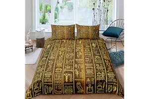 Loussiesd Altes Ägypten Bettwäsche Set 135x200cm Ägyptisches Wandmuster Bettbezug Set für Kinder Jungen Mädchen Teenager Ultraweiche Ägypten Kultur Betten Set Tribal Bed Decor 2Pcs