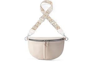 Jiliyote Crossbody Bag Damen mit Breitem Wechselgurt Leder Bauchtasche Damen Leder Breiter Gurt mittelgroße Crossbag Damen Gürteltasche für Festival Reise Alltag