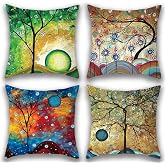 Federe Cuscini Natalizie 45x45 Cm - Set 2 Pezzi, Motivo Albero Di Natale, Poliestere E Lino, Per Divano, Casa, Decorazione Invernale Rosso