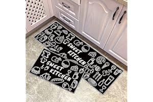 YORDET 2 Pcs Kitchen Mat Set Non-slip Washable Floor Carpet Kitchen Rug Set Kitchenware Knife and Fork Pattern Floor Mat for Kitchen (Sweet Kitchen, 40x120cm+40x60cm)