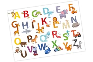 NIKIMA SCHÖNES FÜR KINDER nikima – Póster de animales ABC para niños en 3 tamaños A3/A2/A1 Animales alfabeto Letras mural mural habitación infantil hermosa decoración de pared (A2-594 x 420 mm)