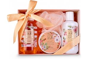 Accentra presentset HONEY JASMINE White Musk aprikos guld | Vårdritual hemma, kroppsvårdspaket, dekorativ presentbox, tub, flaska, burk, redo som gåva för egenstund efter dusch