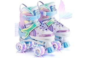 NEMONE Sirenetta Pattini a Rotelle Bambina Regolabili 8 Ruote Pattini a Rotelle per Bambino Bambini Regalo Indoor Outdoor