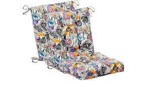 Makimoo Outdoor Patio Cushion, Rocking Chair Cushion, Tufted Pads, Set of Upper and Lower with Ties Pack of 2 (2 Sets) - Back 50 * 43 cm，Seat 43 * 43 cm (Black Purple Flowers)