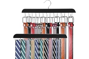 mumisuto 2 Pezzi Porta Cinture e Porta Cravatte per 42 Cinture e 60 Cravatte, Girevole a 360° Portacravatte da Armadio in Legno, Portacinture da Armadio Salvaspazio, per Organizzare gli Armadi