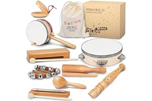 Stoie's International Musik-Set aus Holz für Kleinkinder und Kinder, umweltfreundliches Musik-Set mit Aufbewahrungstasche aus Baumwolle