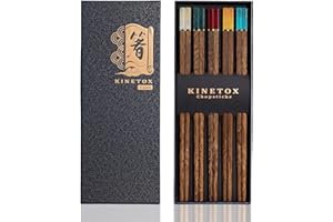 KINETOX Baguette Bois 5Paires Baguettes Chinoise Coffret Cadeau Reutilisable Naturel Baguettes Utilisé Comme Cadeau D'anniversaire Déménagement Mariage Noël en Bois de Wengé