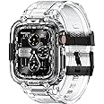amBand Bands Compatible with Apple Watch 9/8/7 45mm, M1 Sport Series Rugged Case with Strap Protective Cover for iWatch 6/SE/5/4/3 44mm 42mm Men Black Clear