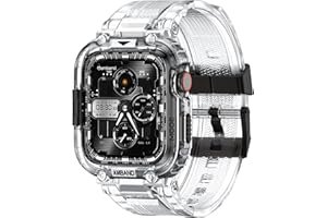 amBand Bands Compatible with Apple Watch 9/8/7 41mm, M1 Sport Series Rugged Case with TPU Strap Military Protective Tough Cover Bumper for iWatch 6/SE/5/4/3/2 40mm 38mm Men Black Clear