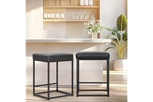 ‎ALPHA HOME ALPHA HOME Barhocker 2er Set, Counter Höhe Barhocker mit Fußstütze, Frühstück Bar Stuhl von Pu Leder Backless, Küche Esszimmer Cafe Stuhl für Innen-und Außenbereich (Schwarz)