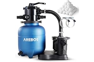 Arebos Sandfilteranlage mit Pumpe inkl. 600g Filterbälle | 350W | 9500 L/h | Tankvolumen bis zu 20 kg Sand | 7 - Wege Ventil mit Griff | mit Druckmanometer | Poolfilter | Blau