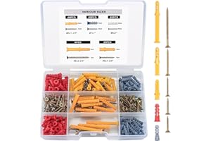 BJBJJIU Kit de 230 piezas de Tornillos y Anclajes, incluye 115 anclajes para yeso, 115 tornillos de cabeza plana en cruz, anclajes expansivos y tornillos auto-roscantes para madera.