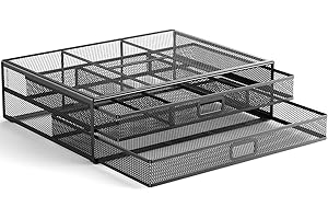 HUANUO Monitor Stand with 2 Storage Drawers, Metal Mesh Table Organizer, Supports Laptop, Touch Tablet, PC, Monitor, Printer, Scanner up to 40 lbs