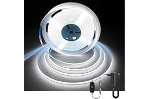 AXMOTUT Striscia LED COB 10 metri 24V, Striscia LED Bianco Freddo 6000K, 320LEDs/m, Larghezza 8mm, CRI90+, con Alimentatore, strisce led per Cucina, Soggiorno, Feste, Bar