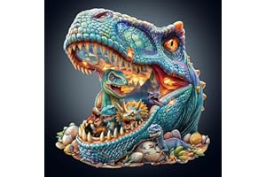 CHARMIBLE Wooden Puzzles for Adults, 230pcs Fantasy Dinosaurs Wood Puzzle, Unique Animal Shape Puzzles with Wood Box, 34 * 32.8cm Wooden Puzzle for Family Game and Birthday Gifts for Friend
