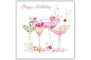 Nigel Quiney Open Female Birthday Greeting Card from the Pizazz Range - Floral Cocktails - Foil Finish - for Her