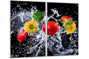 TMK ARTDEKO TMK Plaque de protection universelle pour plaque de cuisson 2 x 30 x 52 cm 2 pieces Pour plaques de cuisson Protection contre les éclaboussures Planche a découper en verre trempé Décoration Paprika
