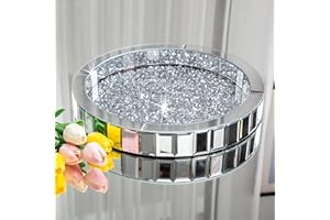 BLINGWORLD Round Rotary Tray, Mirored Diamond Tray, Display Super Gorgeous Tray, with Rotating Bearing, Jewelry Organizer Decorative Tray for Dresser, Coffee Table, Bedroom Ottoman(14”x14”x 2”)