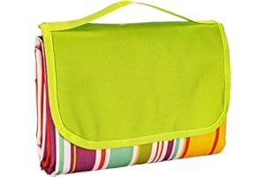 MEYDLL Picnic Blanket 200x200cm Picnic Blanket with Carrying Handle, Waterproof and Sand proof Outdoor Beach Blanket for Camping, Picnic, Hiking and Outdoor (Colorful Stripe)