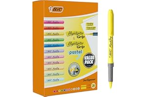 BIC Evidenziatori Highlighter Grip, perfetti per l'aula o l'ufficio, colori assortiti, confezione da 24