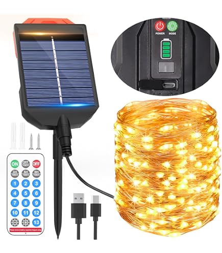 Catena di luci solari per esterni, 8 m, 30 LED, lanterne per luci