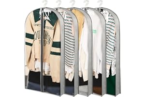 Belinlen 5 Pack 40" Garment Bags for Hanging Clothes Storage, Clear Moth Proof Suits Covers with 4" Gussetes for Closet Storage Travel, Plastic Protector for Coat, Jacket, Sweater, Shirts