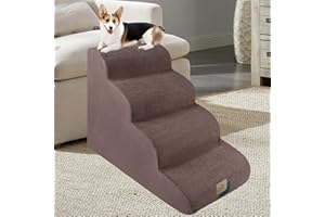 MIDOUAUTOUK Dog Steps for High Bed Sofa, 4-Steps Dog Stairs, Dog Ramps for Small Large dogs Non-Slip Pet Sofa Foam Ladder with Washable & Zippered Cover for Injured Dogs Cats 15.8*28.4*19.7” Lint Roller included