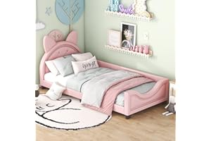 Moimhear Lettino a forma di orecchie in cartone con doghe in legno e schienale 90 x 200 cm (rosa)