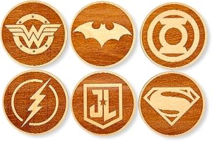 DIGIDU Posavasos Originales, Regalo Original, Liga de la Justicia, Posavasos de Madera, Posavasos Frikis, Reposa Vasos, Regalo Friki, Regalo San Valentin (DC)