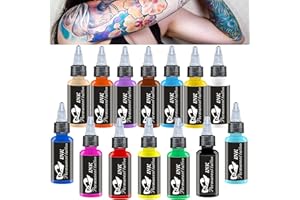 D L D Zestaw 14 kolorów czerwony tusz do tatuażu, czarny, niebieski, do malowania ciała, permanentnego tatuażu, brwi, make-upu, 1 uncja/butelka do tatuażu brwi, profesjonalne akcesoria